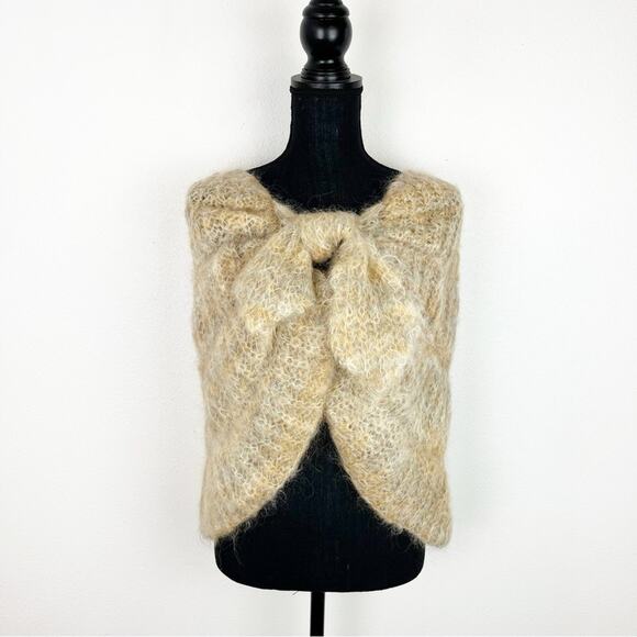 T Swarte Schaep S/M Hand Knitwear Wrap Shawl Cape Heritage Dutch Wool Tan Cream - Picture 4 of 13
